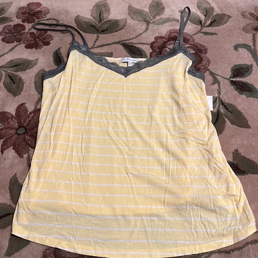 PJ salvage yellow/white stripes and gray lace top